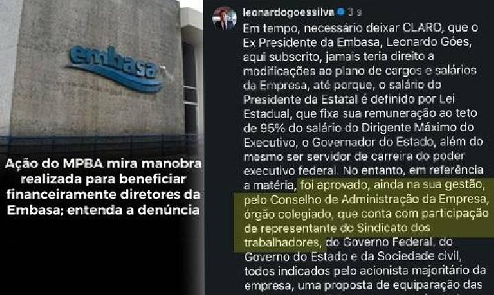 CONSAD aprovou ilegalmente alteração no plano de cargos que beneficiaria alto escalão da Embasa, aponta MP