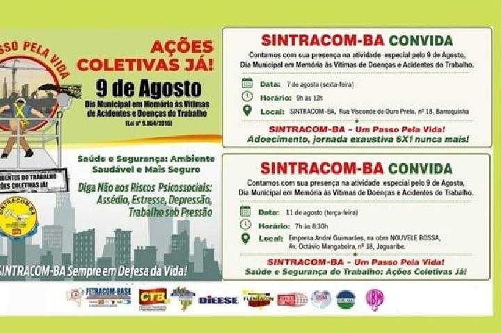 SINTRACOM-BA promove atividades para marcar o Dia Municipal em Memória às Vítimas de Acidentes e Doenças do Trabalho
