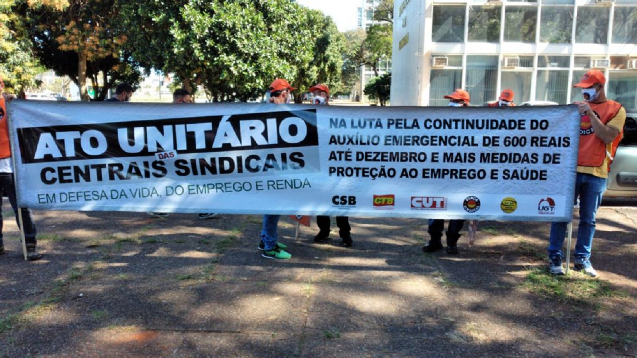 Ato no Ministério da Economia simbolizou luta em defesa da sobrevivência de trabalhadores e trabalhadoras