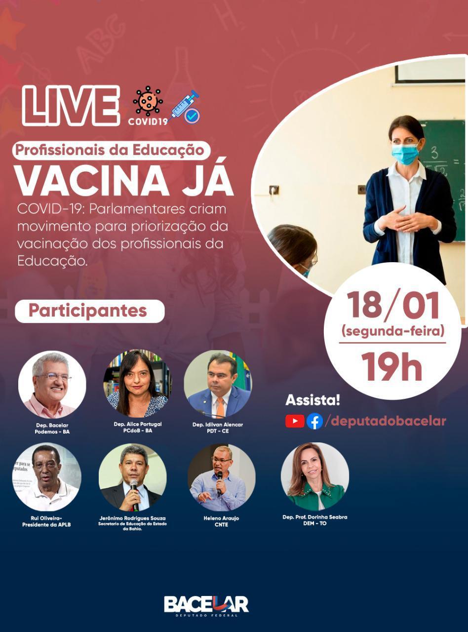 Em Live, parlamentares e líderes sindicais pedem que profissionais de educação sejam priorizados na vacinação