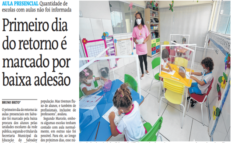 Primeiro dia de volta às aulas presenciais teve baixa adesão, diz capa de jornal da capital