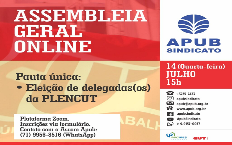 Apub convoca Assembleia para eleger delegação das Plenárias Estadual e Nacional da CUT