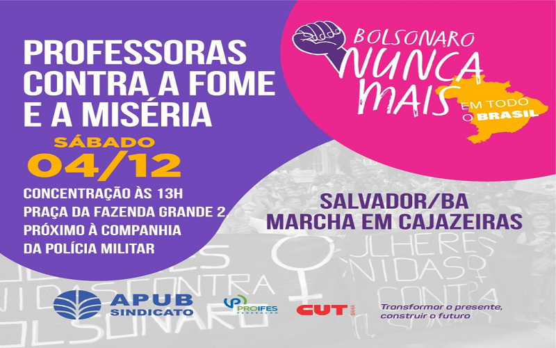Apub adere à manifestação “Bolsonaro Nunca Mais” contra fome e a miséria no dia 04/12