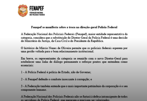 Fenapef se manifesta sobre a troca na direção-geral da Polícia Federal
