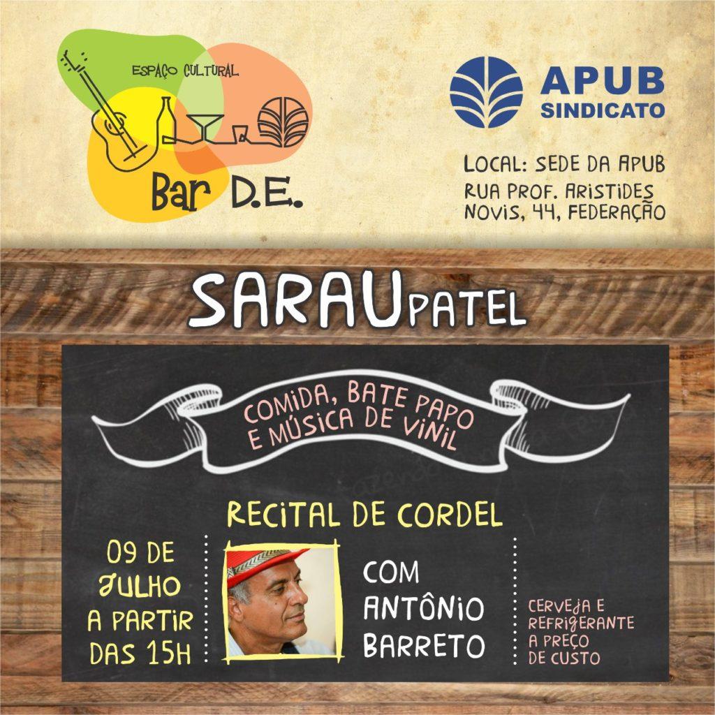 Bar D.E. acontece no próximo sábado (9) e terá recital de cordel