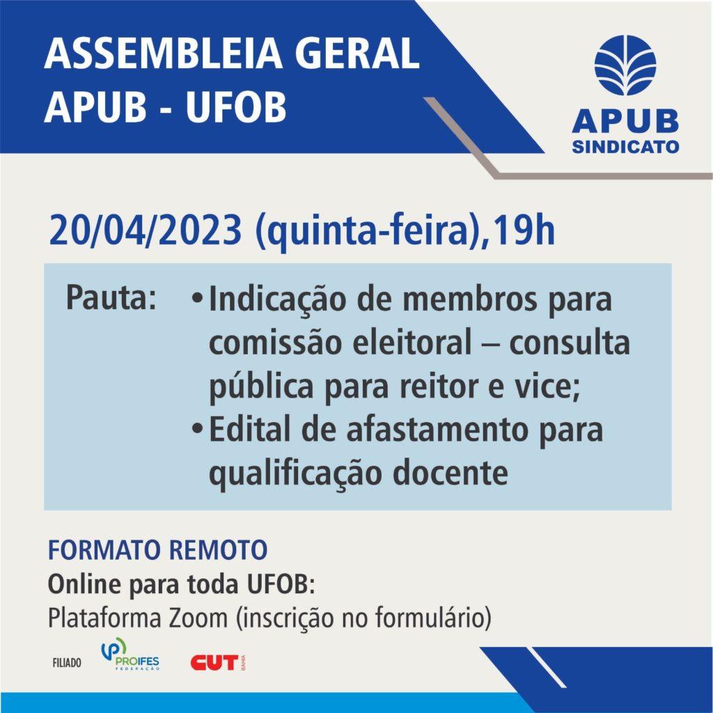 Assembleia Geral da Apub – UFOB será realizada hoje (20/04)