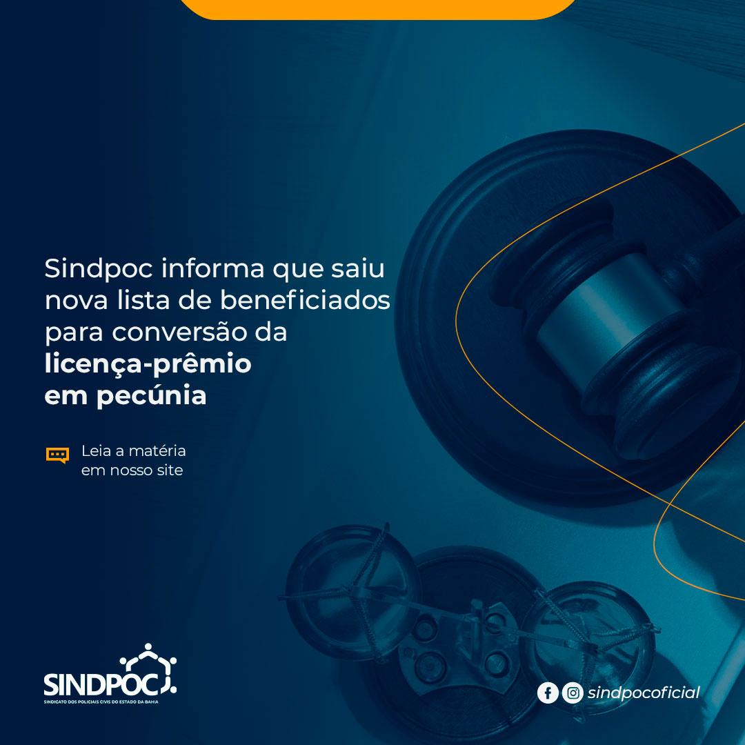 Sindpoc informa que saiu nova lista de beneficiados para conversão da licença-prêmio em pecúnia