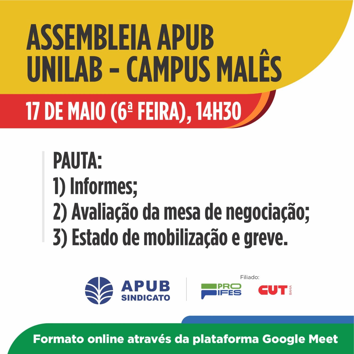 Convocação: Assembleia APUB UNILAB – Campus Malês 17 de maio