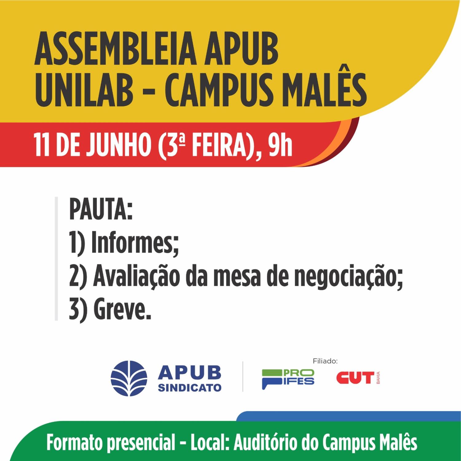 Assembleia Apub-Malês/UNILAB no dia 11 de junho